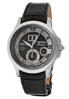 Seiko SNP049  Watches,Mens Premier Black Genuine Calf Leather Silver Tone Dial, Casual Seiko Kinetic Watches