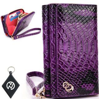 Nokia Lumia (Fits all Nokia Lumia models including 1020, 505, 510, 520 ) Women's Uptown Wristlet Wallet Clutch with Dual Compartment, Built In Credit Card Slots and Internal Zipper Pocket. Includes one Detachable Wrist Strap. Color Purple Croc Patent