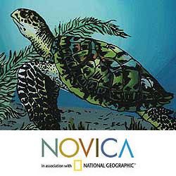 Set of 4 Painted Glass 'Sea Turtles' Coasters (Peru) Novica Coasters