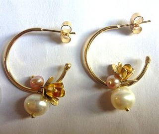 flower and pearl hoop earrings by becca jewellery
