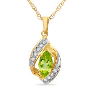 Marquise Peridot and Diamond Accent Pendant in 10K Gold   Zales