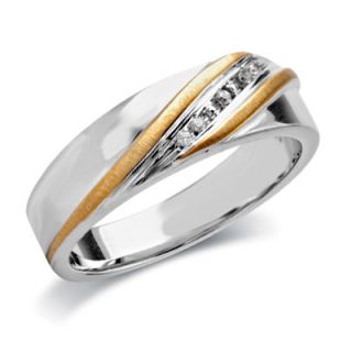 Ladies Diamond Accent Slant Wedding Band in Sterling Silver and 10K