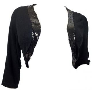 eVogues Plus Size Sequin Trim 3/4 Sleeve Cropped Bolero Shrug Black