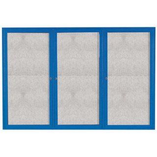 Aarco Products ODCC4872 3RB 3 Door Outdoor Enclosed Bulletin Board with Blue Powder Coated Aluminum Frame 48H x 72W  