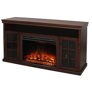 Style Selections 57 in W 5115 Btu Walnut Wood and Metal Flat Wall Fan Forced Electric Fireplace Remote Control Included