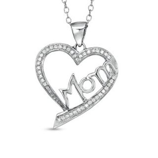 CT. T.W. Diamond MOM Heart Pendant in Sterling Silver   Zales