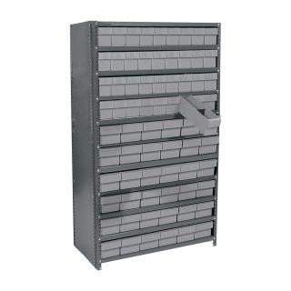 Quantum Storage Closed Shelving System With Super Tuff Drawers — 12in. x 36in. x 75in. Rack Size, Gray  Single Side Bin Units