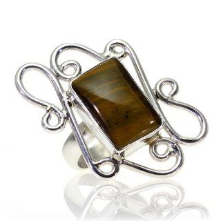 Tiger's Eye Women Ring (size 6.50) Handmade 925 Sterling Silver hand cut Tiger's Eye color Brown 10g, Nickel and Cadmium Free, artisan unique handcrafted silver ring jewelry for women   one of a kind world wide item with original Tiger's Eye g