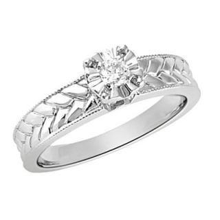 10 CT. Diamond Solitaire Braided Promise Ring in Sterling Silver