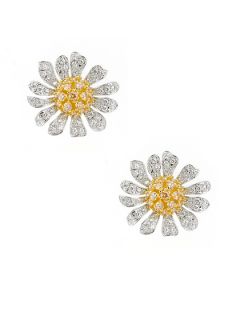 Two Tone Floral Stud Earrings by CZ by Kenneth Jay Lane