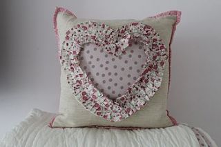 lavender ruffle heart cushion by lime tree interiors