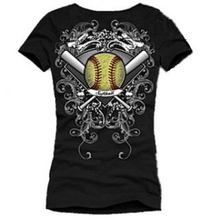 Katydid Peace, Love, Softball Shirt (X Large, Black) Fashion T Shirts
