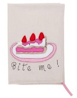 appliqued 'bite me' tea towel by sewlomax