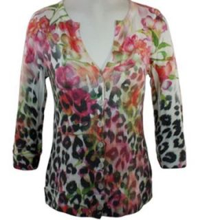 Cubism Animal Blended Floral Top Button Front Print with Burn Outs Blouses