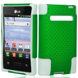 For Lg Optimus Logic L35g / Dynamic L38c (Straighttalk/net 10) Hybrid Case with Tpu Hard Net [Free Gift Screen, Open Tool , Stylus] (Green White) Cell Phones & Accessories