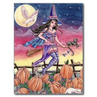 Tabitha   Witch, Cat and Owl Postcard