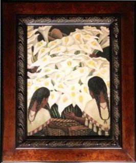 Fine Art Framed Print "Calla Lily Vendor" by Diego Rivera. Lithograph Reproduction (19"x23") Textured with artist gel to give it an original painting   Oil Paintings
