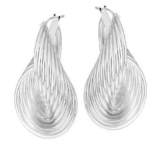 UltraFine Silver 1 5/8 Ribbed Sculpted Twist Design Hoop Earrings —