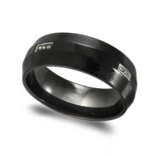 Mens Diamond Accent Wedding Band in Black Ion Plated Stainless Steel