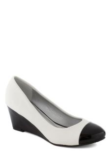 Conference to Cocktails Wedge in Black & White  Mod Retro Vintage Heels