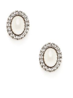 Crystal & Oval Shaped Glass Pearl Earrings by Ben Amun
