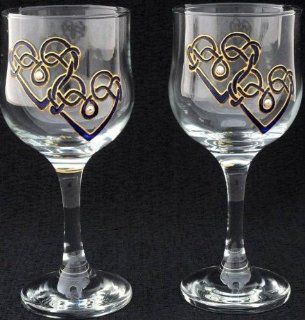 Celtic Glass Designs Set of 2 Hand Painted Wine Glasses in a Blue Celtic Double Love Knot Design. Kitchen & Dining
