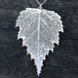 silver dipped large birch leaf necklace by nest