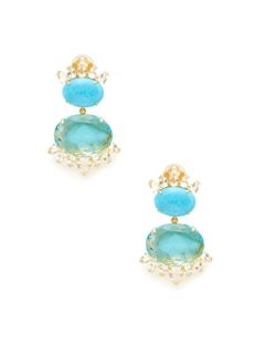 Turquoise & Quartz Spike Double Drop Earrings by Bounkit