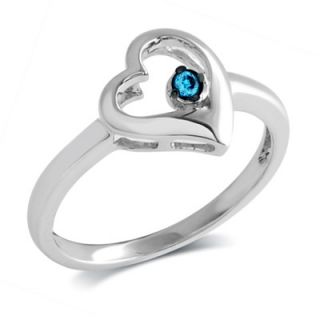 Enhanced Blue Diamond Accent Heart Promise Ring in 10K White Gold