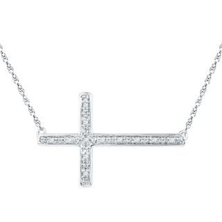 Diamond Accent Sideways Cross Necklace in Sterling Silver   Zales