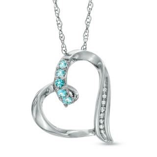 Aquamarine and Diamond Accent Looping Heart Pendant in Sterling Silver