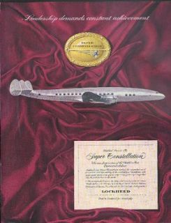 Leadership demands constant achievement Lockheed Super Constellation ad 1952 Entertainment Collectibles