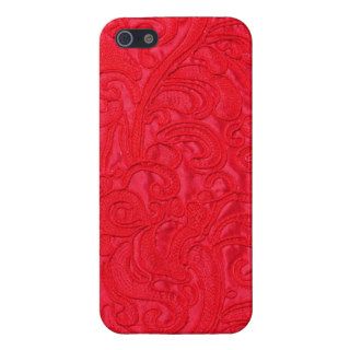 Fire Red Faux Silk Floral Pattern iPhone 5 Cases