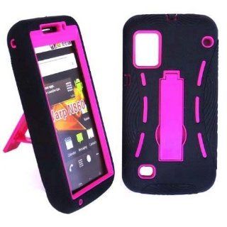 Importer520 Pink and Black Hybrid Absorbing Dual Layer Case With Built In Kickstand for ZTE Warp (N860) (Boost Mobile) Cell Phones & Accessories