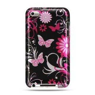 Importer520 Hard Snap on Skin Case Cover Accessory for Ipod Touch 4th Generation 4g 4 8gb 32gb 64gb (Pink Butterfly Flower) Cell Phones & Accessories