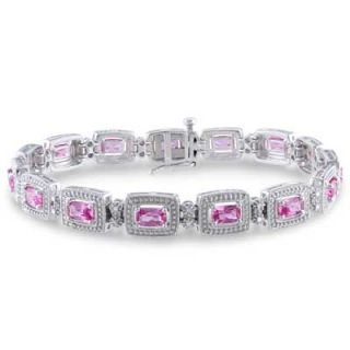 Cushion Cut Lab Created Pink Sapphire and Diamond Accent Bracelet in