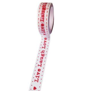 Dress My Cupcake DMC41WTMC528 Washi Decorative Tape for Gifts and Favors, Live/Laugh/Love, Red on White