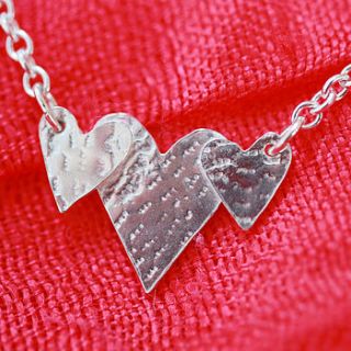handmade silver triple heart necklace by jemima lumley jewellery