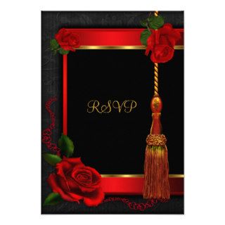 RSVP Reply Birthday Party Red Rose Gold Black Personalized Invitation