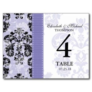 Purple and Black Damask Wedding Table Number Card Postcards