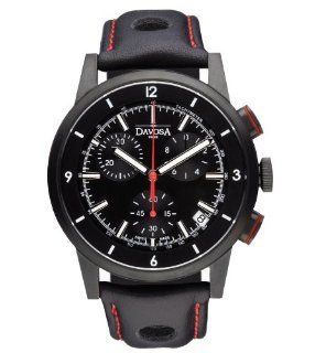 Davosa Rallye Chronograph Men's Quartz Watch with Black Dial Analogue Display and Black Leather Strap 16247655 Watches