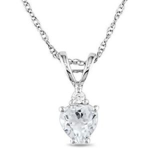 Heart Shaped White Topaz Pendant in 10K White Gold with Diamond Accent