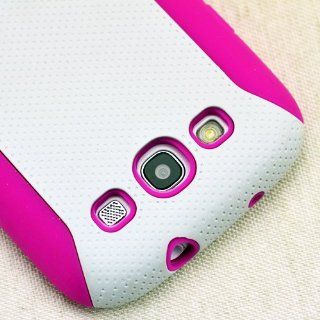 DragonCell White/Pink 2 in 1 Fusion Hybrid Mesh Hard PC Plastic and Silicone Skin Gel Protective Phone Case Cover for Samsung Galaxy S 3 III I9300 SCH I535/SGH T999/SGH I747/SPH L710/SCH R530M (AT&T, Cricket, Metro PCS, Sprint, T Mobile, Verizon, US Ce