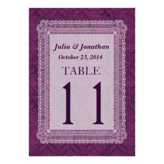 Purple Damask and Lace Wedding Table Number 11 Card