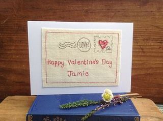 personalised valentine's card by caroline watts embroidery