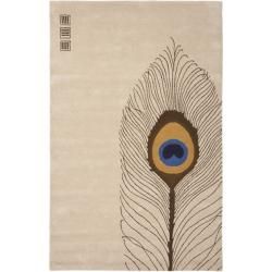 Handmade Soho Peacock Feather Beige N. Z. Wool Rug (76 X 96)