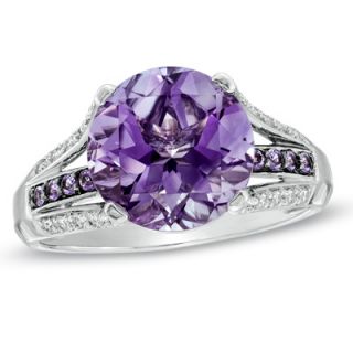 10.0mm Amethyst and Lab Created White Sapphire Ring in Sterling Silver