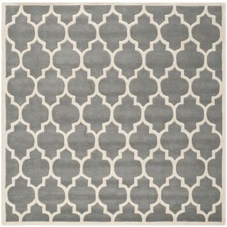 Handmade Moroccan Dark Grey Geometric Pattern Wool Rug (89 Square)