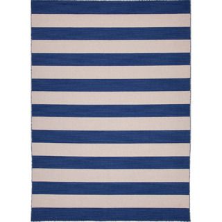 Handmade Flat Weave Stripe Pattern Blue Modern Area Rug (5 X 8)