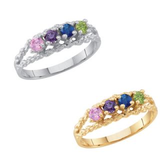 Mothers Simulated Birthstone Rope Edge Ring in 10K White or Yellow